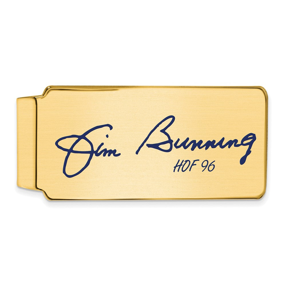 14K Gold Plated Silver Jim Bunning HOF Epoxy Signature Money Clip, Item M11655 by The Black Bow Jewelry Co.