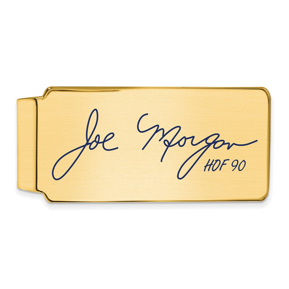 14K Gold Plated Silver Joe Morgan HOF Epoxy Signature Money Clip, Item M11658 by The Black Bow Jewelry Co.
