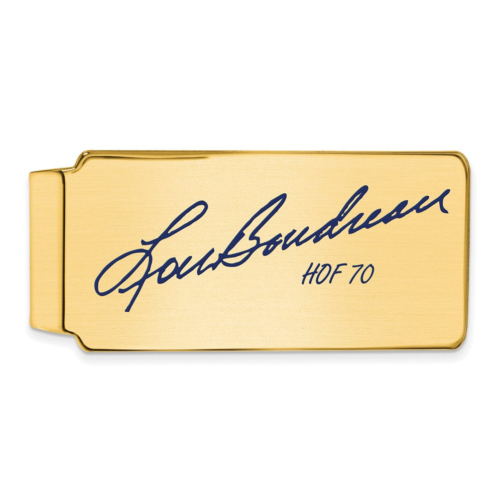 14K Gold Plated Silver Lou Boudreau HOF Epoxy Signature Money Clip, Item M11664 by The Black Bow Jewelry Co.