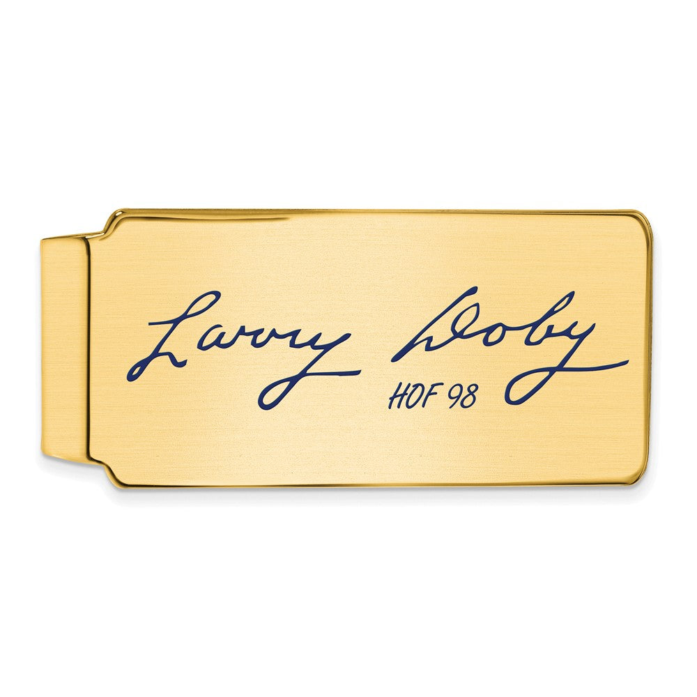 14K Gold Plated Silver Larry Doby HOF Epoxy Signature Money Clip, Item M11665 by The Black Bow Jewelry Co.