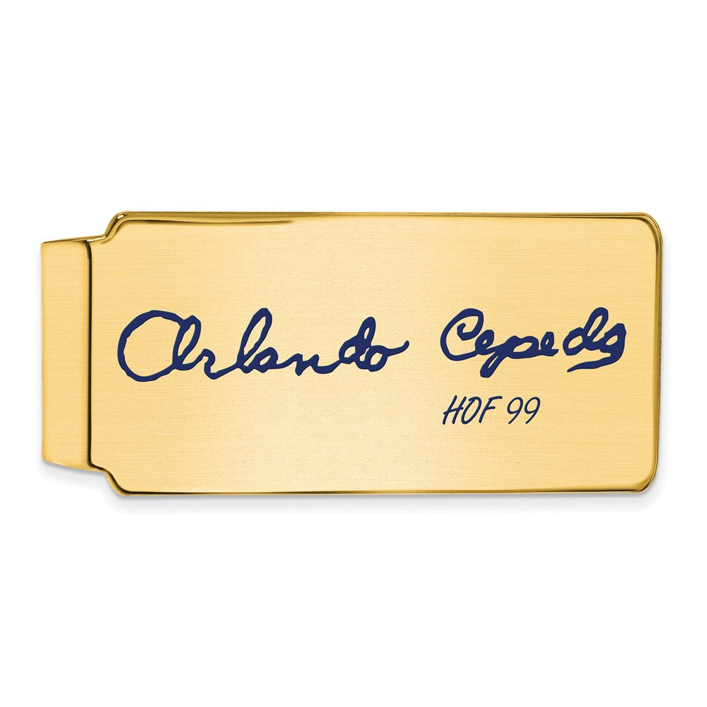 14K Gold Plated Silver Orlando Cepeda HOF Epoxy Signature Money Clip, Item M11670 by The Black Bow Jewelry Co.