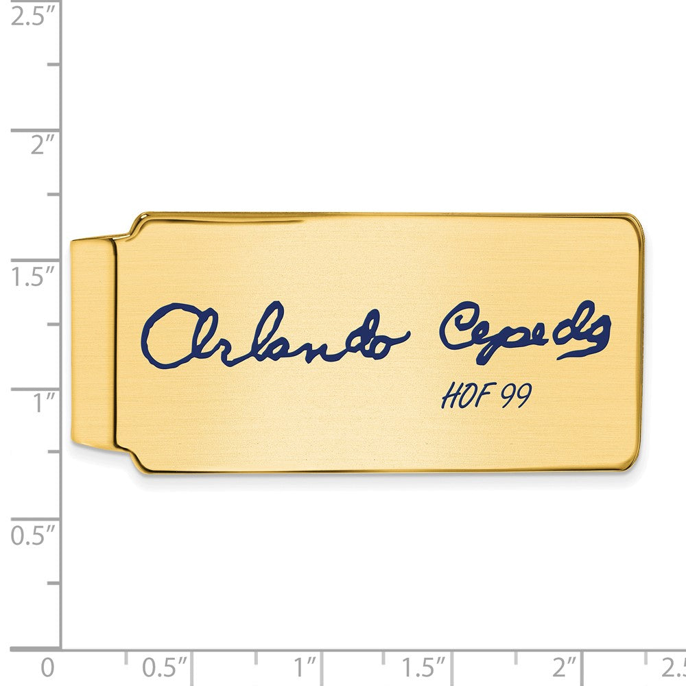 Alternate view of the 14K Gold Plated Silver Orlando Cepeda HOF Epoxy Signature Money Clip by The Black Bow Jewelry Co.