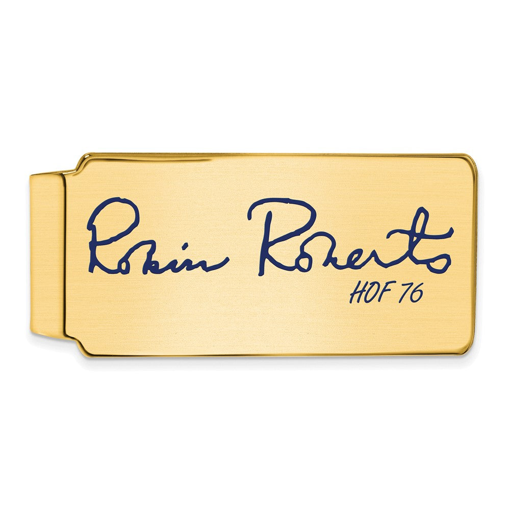 14K Gold Plated Silver Robin Roberts HOF Epoxy Signature Money Clip, Item M11681 by The Black Bow Jewelry Co.