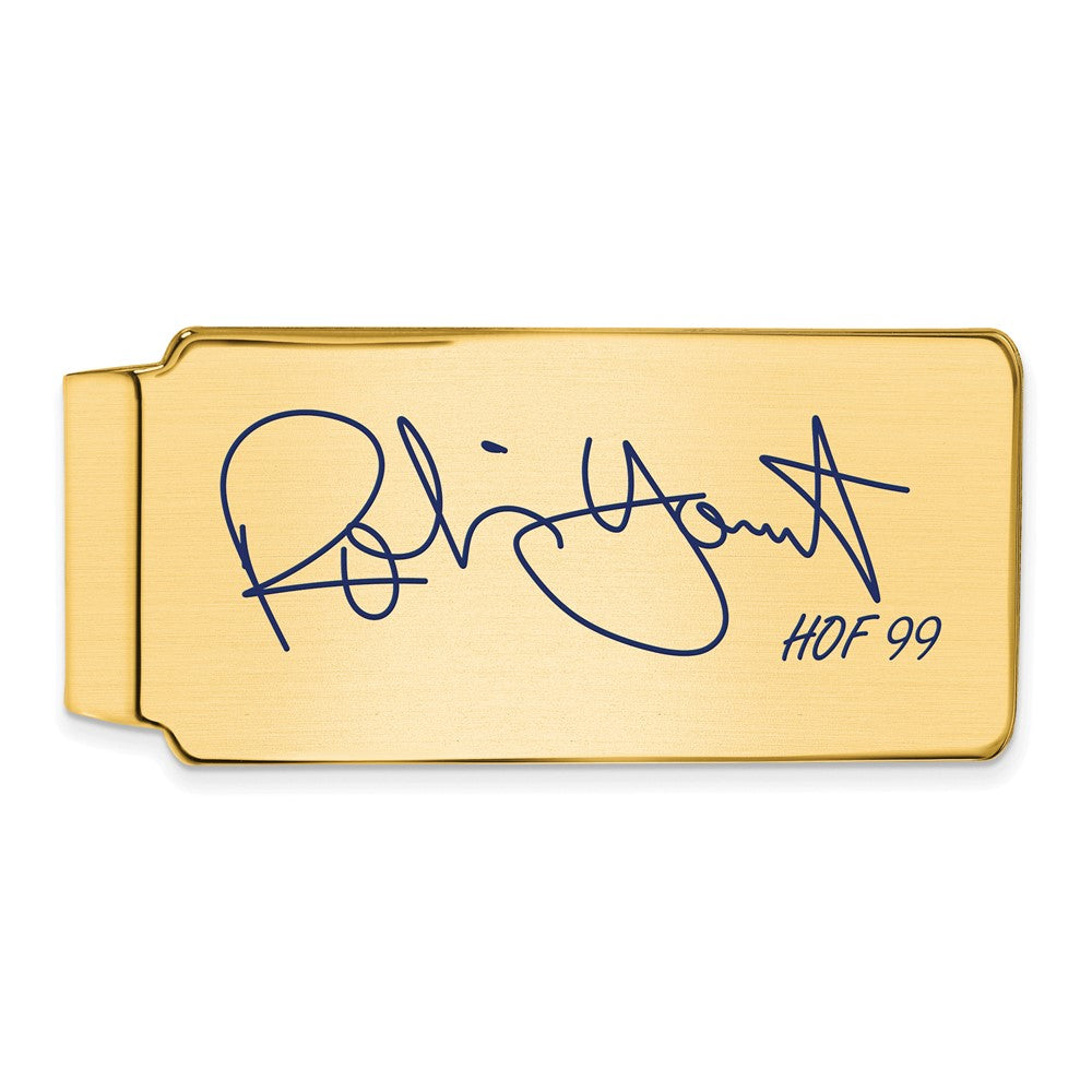 14K Gold Plated Silver Robin Yount HOF Epoxy Signature Money Clip, Item M11684 by The Black Bow Jewelry Co.