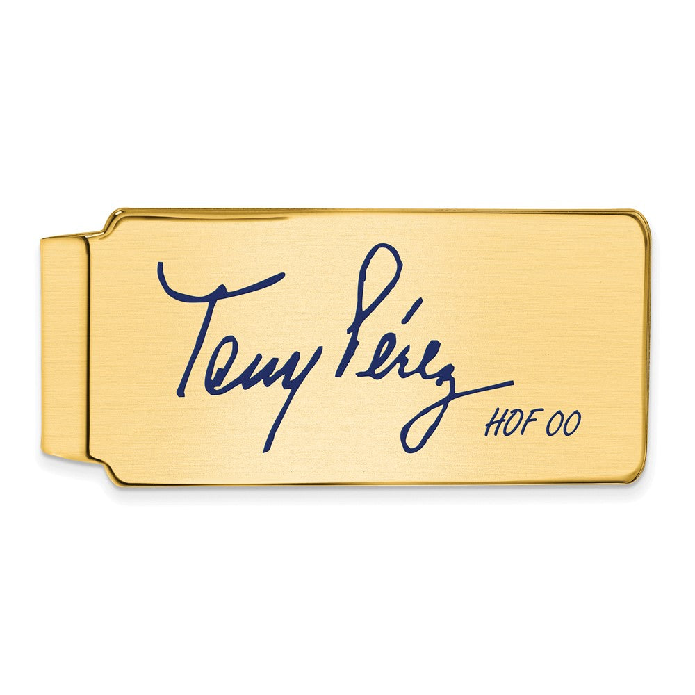 14K Gold Plated Silver Tony Perez HOF Epoxy Signature Money Clip, Item M11691 by The Black Bow Jewelry Co.