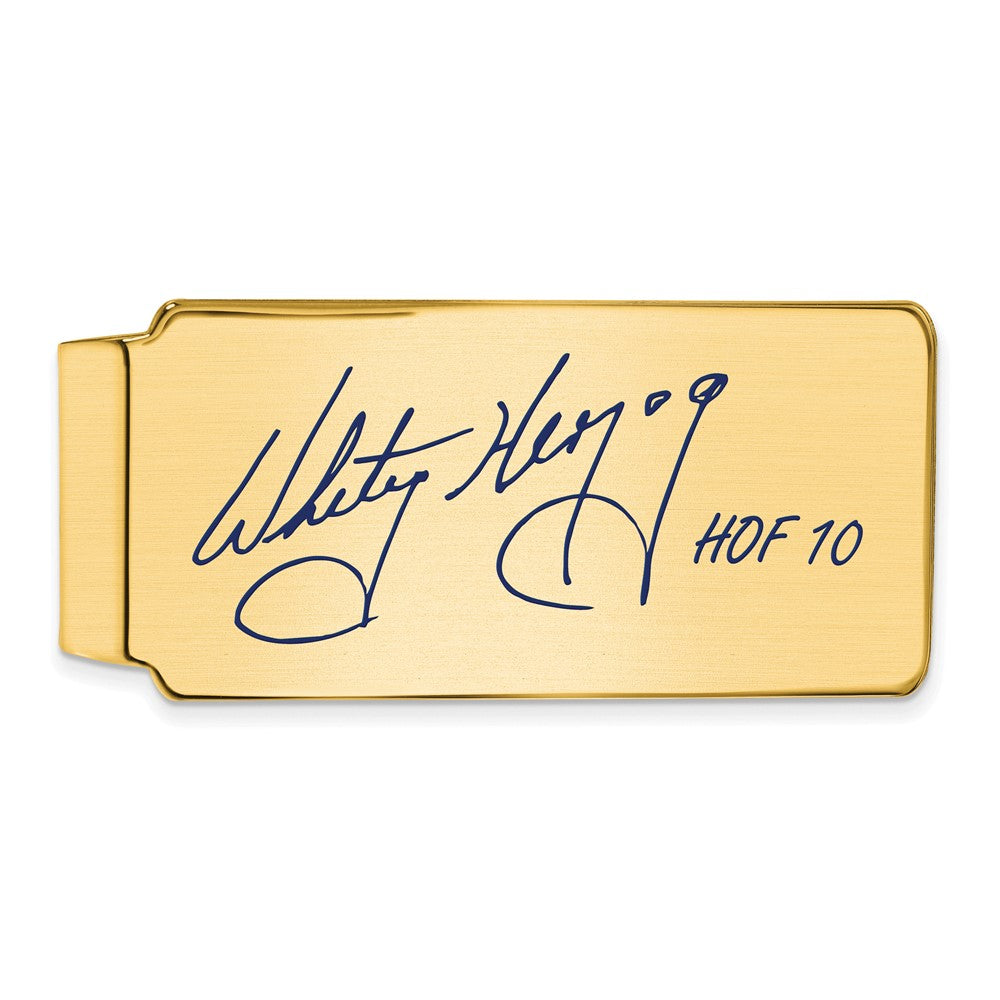 14K Gold Plated Silver Whitey Herzog HOF Epoxy Signature Money Clip, Item M11695 by The Black Bow Jewelry Co.