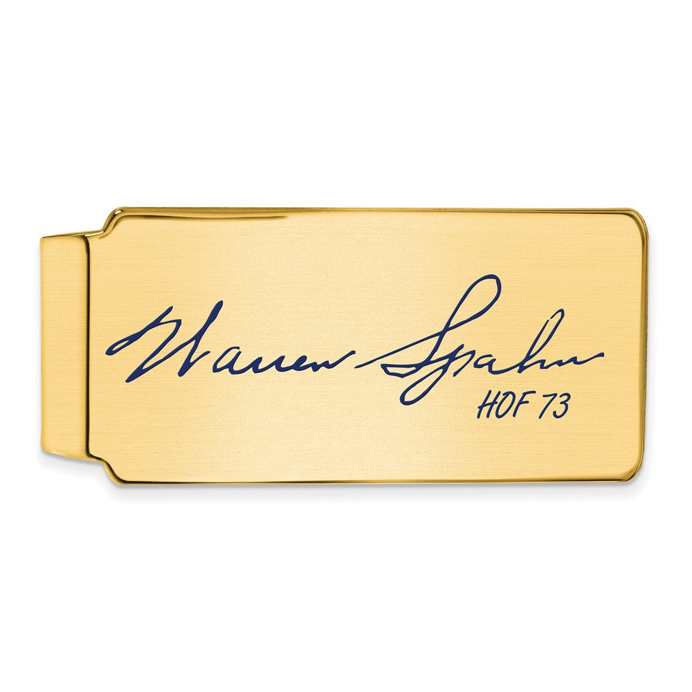 14K Gold Plated Silver Warren Spahn HOF Epoxy Signature Money Clip, Item M11697 by The Black Bow Jewelry Co.