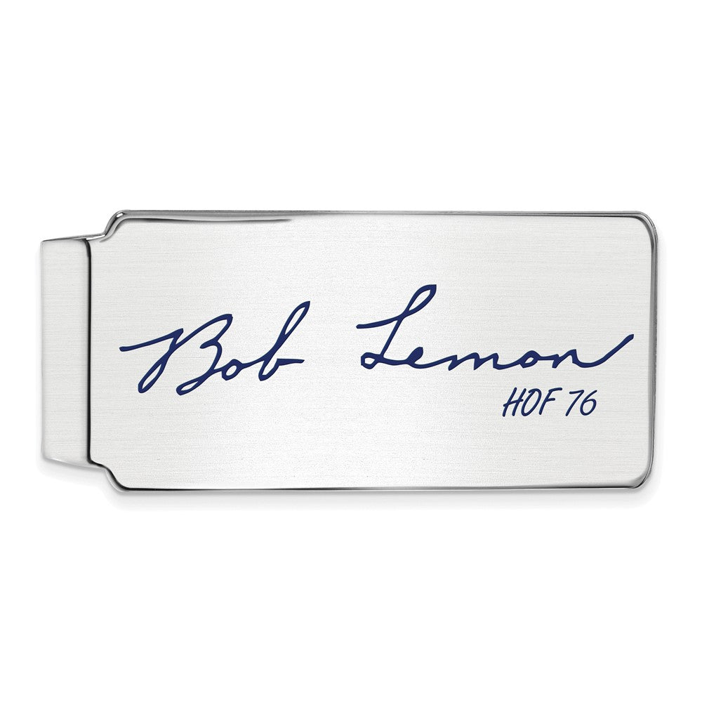 Sterling Silver Bob Lemon Hall of Fame Epoxy Signature Money Clip, Item M11708 by The Black Bow Jewelry Co.