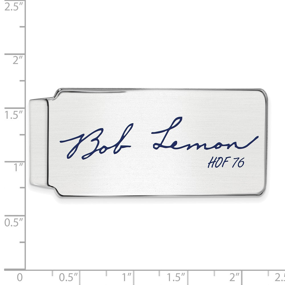 Alternate view of the Sterling Silver Bob Lemon Hall of Fame Epoxy Signature Money Clip by The Black Bow Jewelry Co.