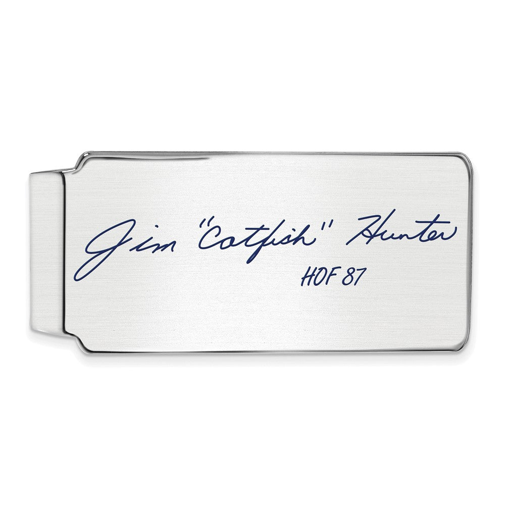 Sterling Silver Catfish Hunter Hall of Fame Epoxy Signature Money Clip, Item M11714 by The Black Bow Jewelry Co.