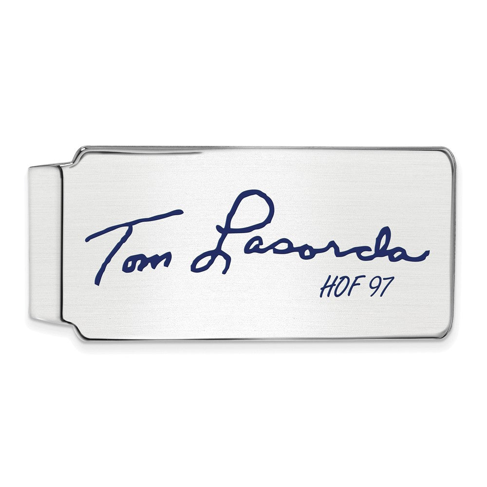 Sterling Silver Tom Lasorda Hall of Fame Epoxy Signature Money Clip, Item M11769 by The Black Bow Jewelry Co.