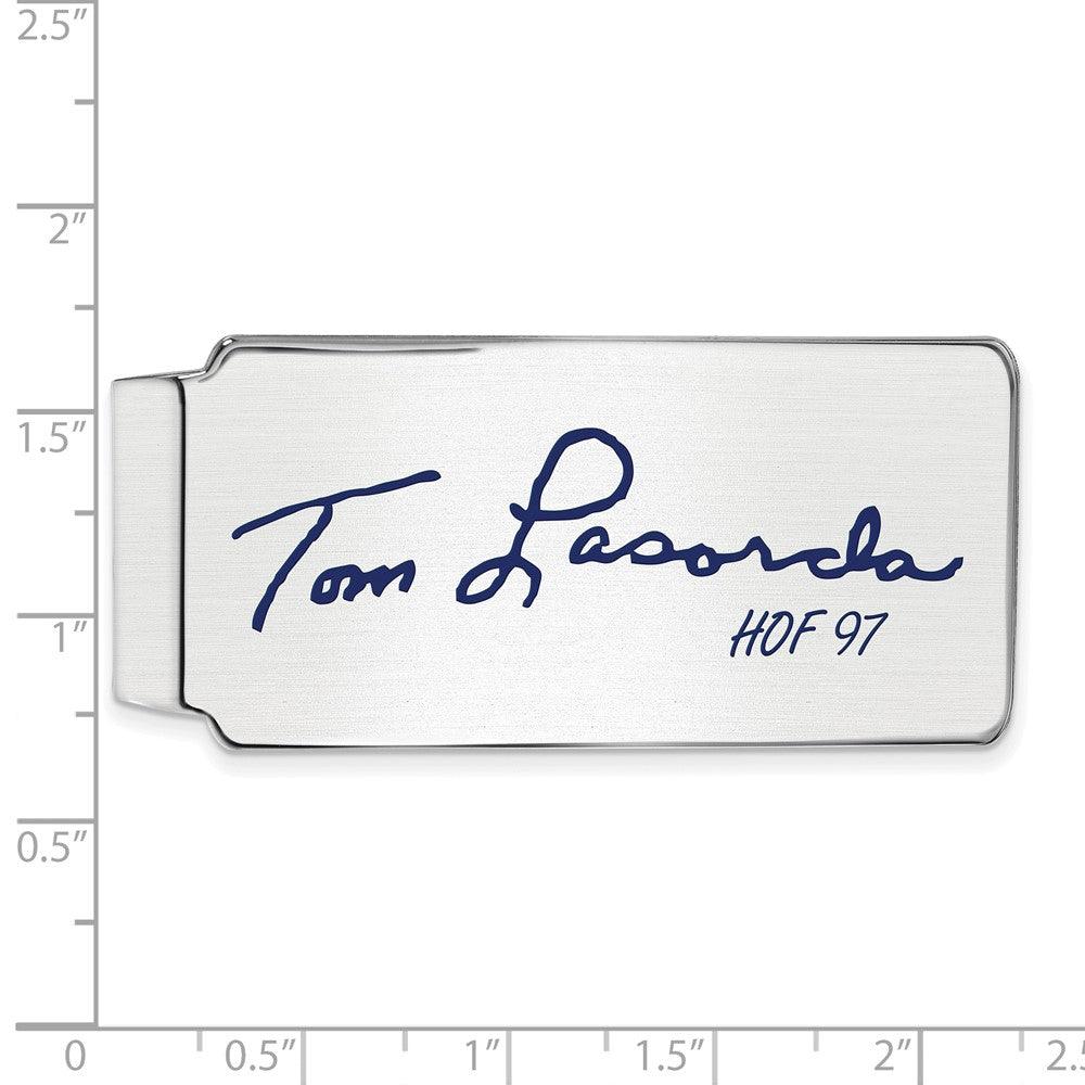 Alternate view of the Sterling Silver Tom Lasorda Hall of Fame Epoxy Signature Money Clip by The Black Bow Jewelry Co.