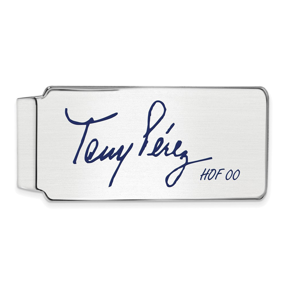 Sterling Silver Tony Perez Hall of Fame Epoxy Signature Money Clip, Item M11771 by The Black Bow Jewelry Co.