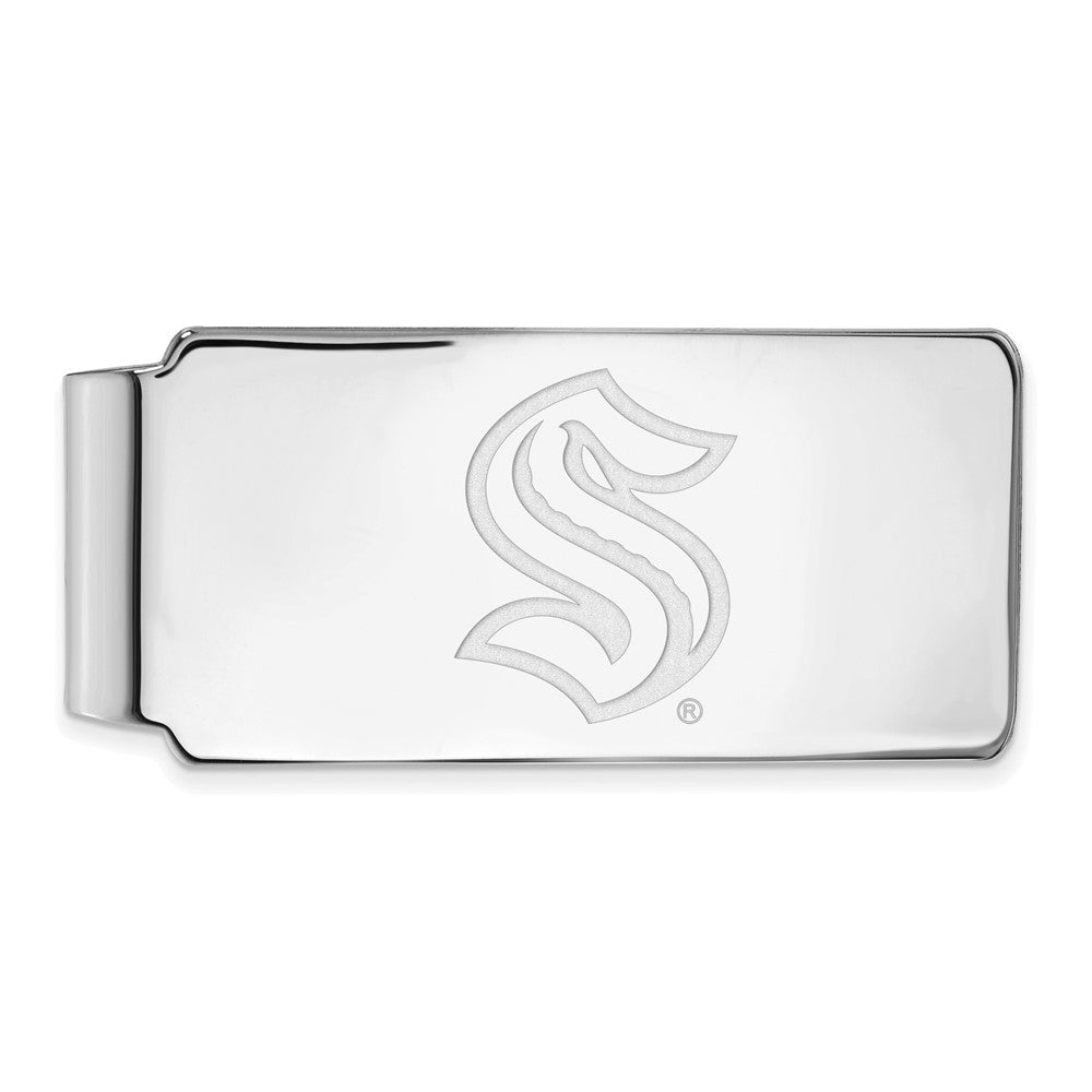 10K White Gold NHL Seattle Kraken Fold Over Money Clip, Item M11781 by The Black Bow Jewelry Co.