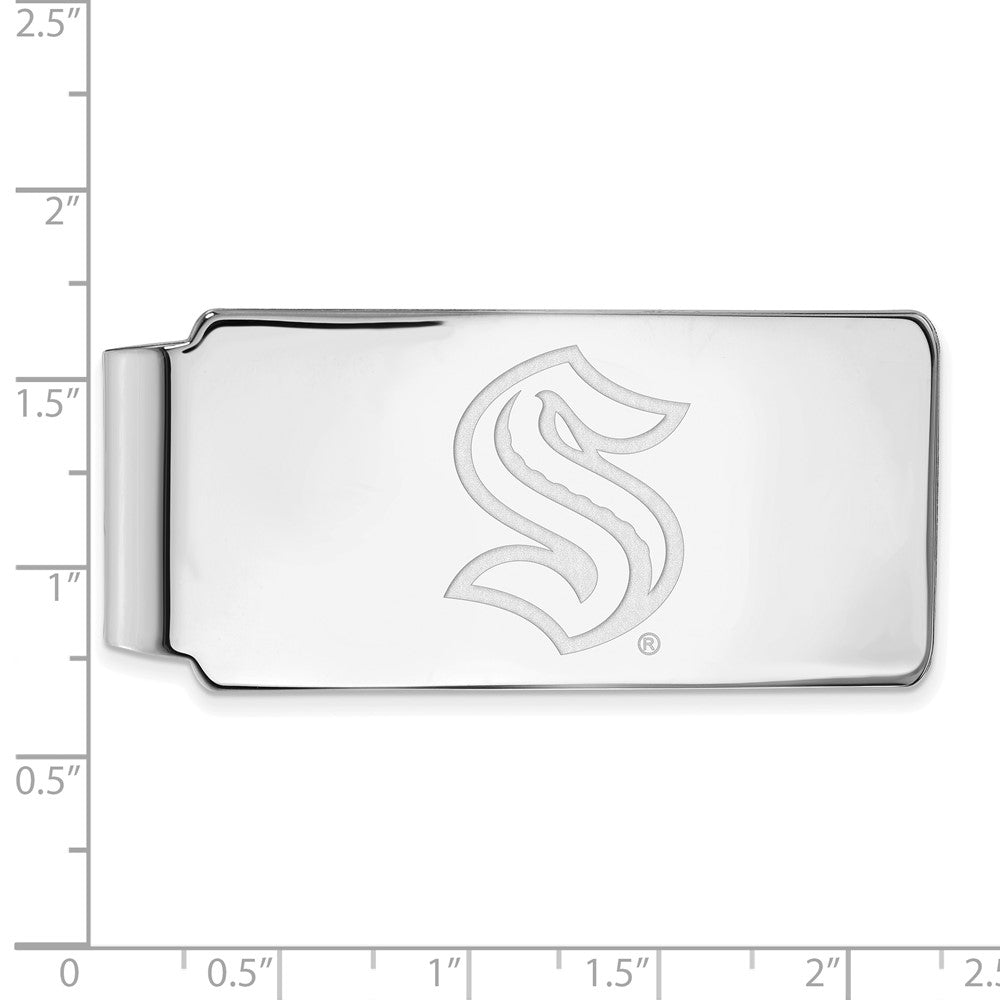 Alternate view of the 10K White Gold NHL Seattle Kraken Fold Over Money Clip by The Black Bow Jewelry Co.