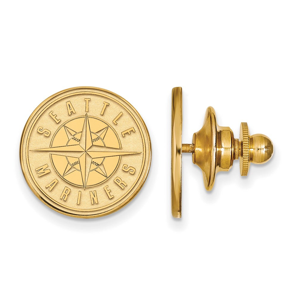 14K Gold Plated Silver MLB Seattle Mariners 15mm Lapel or Tie Pin, Item M11802 by The Black Bow Jewelry Co.