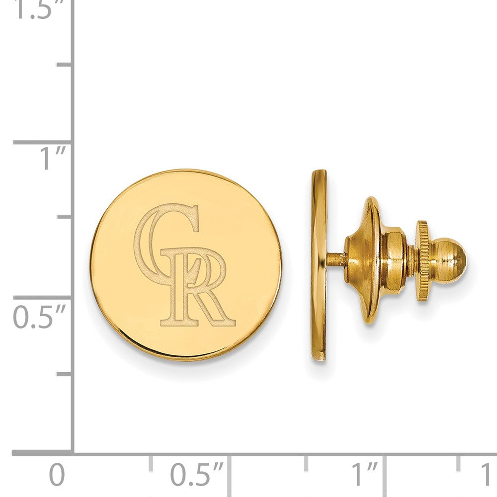 Alternate view of the 14K Yellow Gold MLB Colorado Rockies C-R 15mm Lapel or Tie Pin by The Black Bow Jewelry Co.