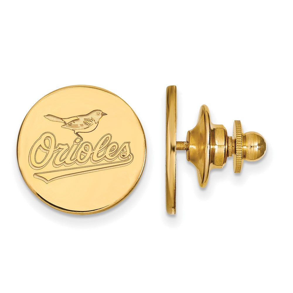 14K Gold Plated Silver MLB Baltimore Orioles 15mm Lapel or Tie Pin, Item M11822 by The Black Bow Jewelry Co.