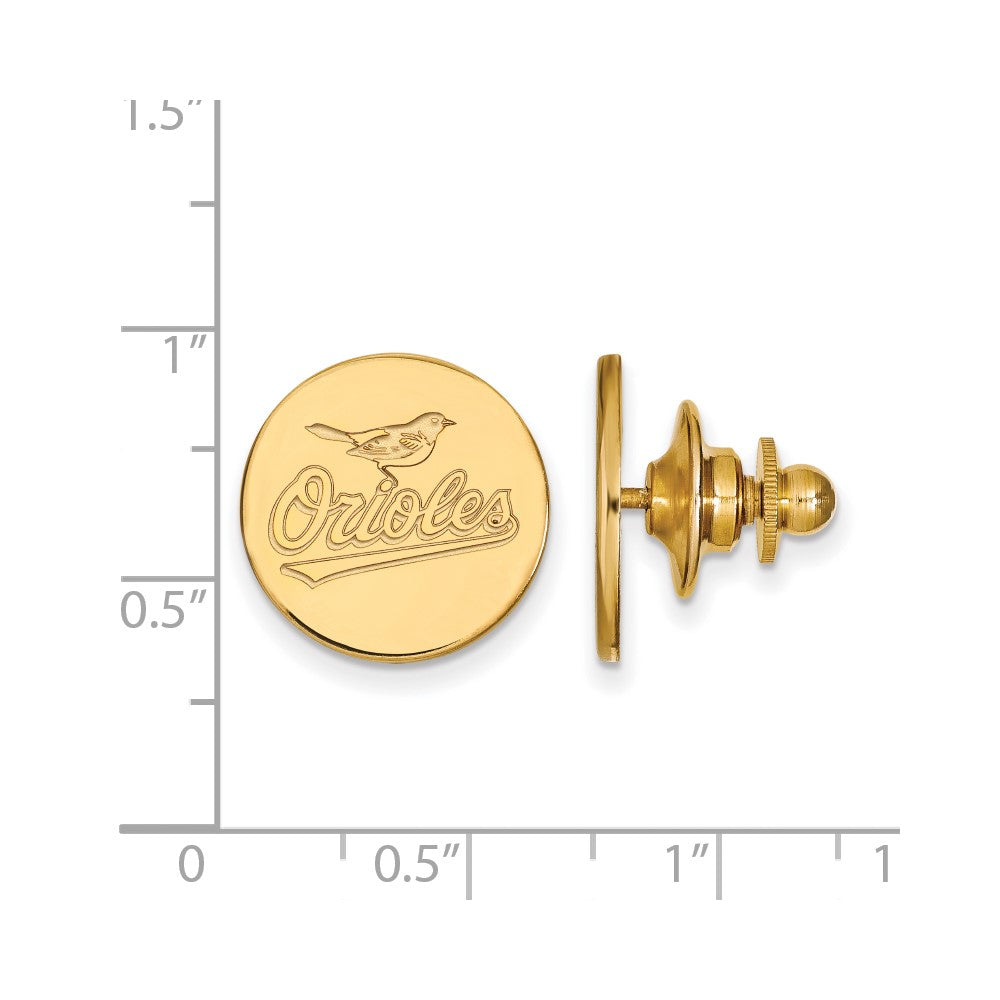 Alternate view of the 14K Gold Plated Silver MLB Baltimore Orioles 15mm Lapel or Tie Pin by The Black Bow Jewelry Co.