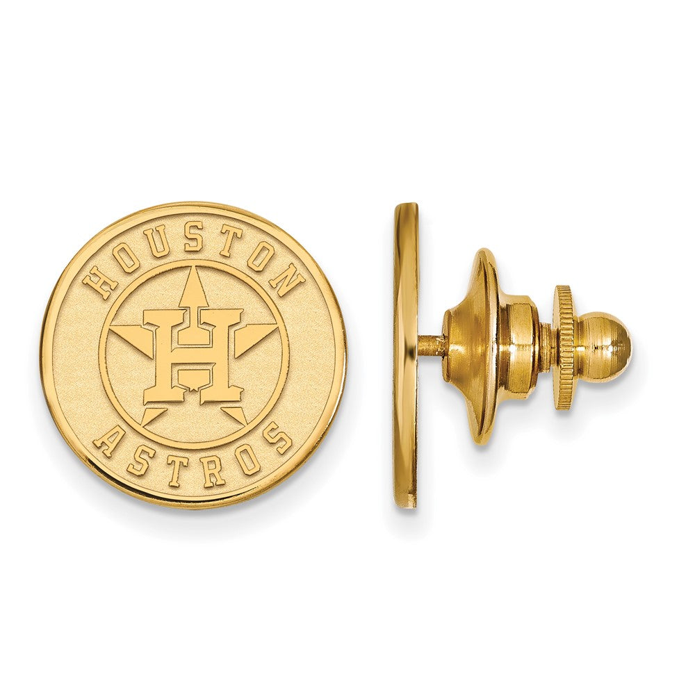14K Gold Plated Silver MLB Houston Astros 15mm Lapel or Tie Pin, Item M11830 by The Black Bow Jewelry Co.