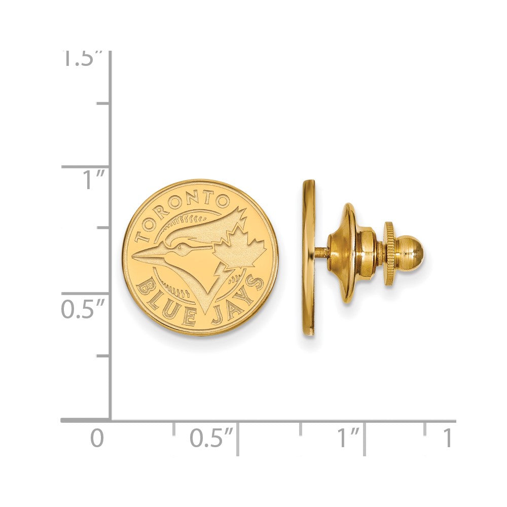 Alternate view of the 14K Yellow Gold MLB Toronto Blue Jays 15mm Lapel or Tie Pin by The Black Bow Jewelry Co.