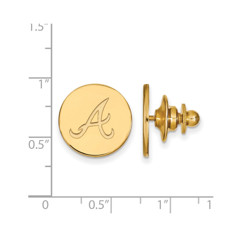 Alternate view of the 14K Gold Plated Silver MLB Atlanta Braves 15mm Lapel or Tie Pin by The Black Bow Jewelry Co.