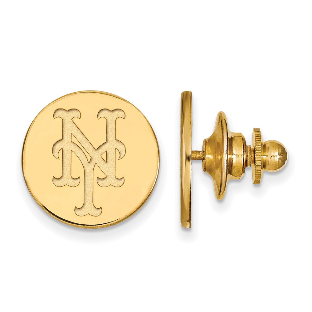 14K Gold Plated Silver MLB New York Mets 15mm Lapel or Tie Pin, Item M11842 by The Black Bow Jewelry Co.