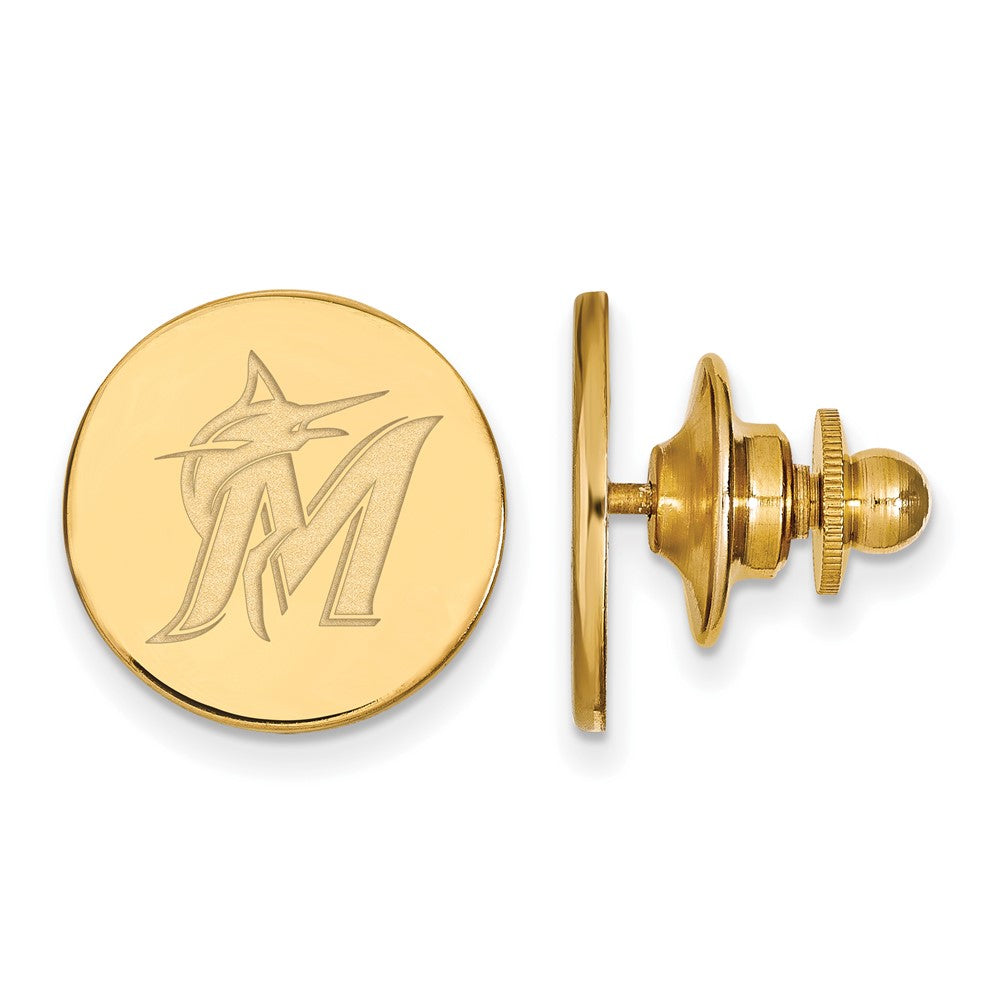 14K Gold Plated Silver MLB Miami Marlins 15mm Lapel or Tie Pin, Item M11846 by The Black Bow Jewelry Co.