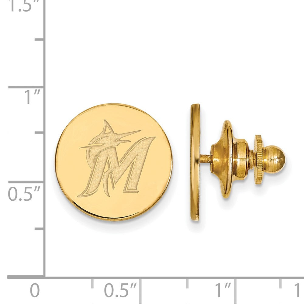 Alternate view of the 14K Gold Plated Silver MLB Miami Marlins 15mm Lapel or Tie Pin by The Black Bow Jewelry Co.