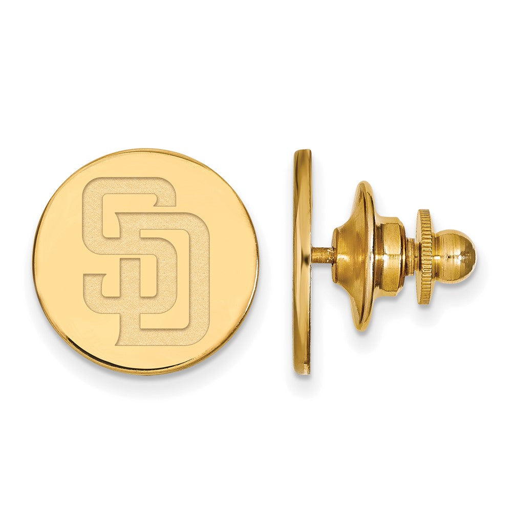 14K Yellow Gold MLB San Diego Padres Letters S-D 15mm Lapel or Tie Pin, Item M11849 by The Black Bow Jewelry Co.