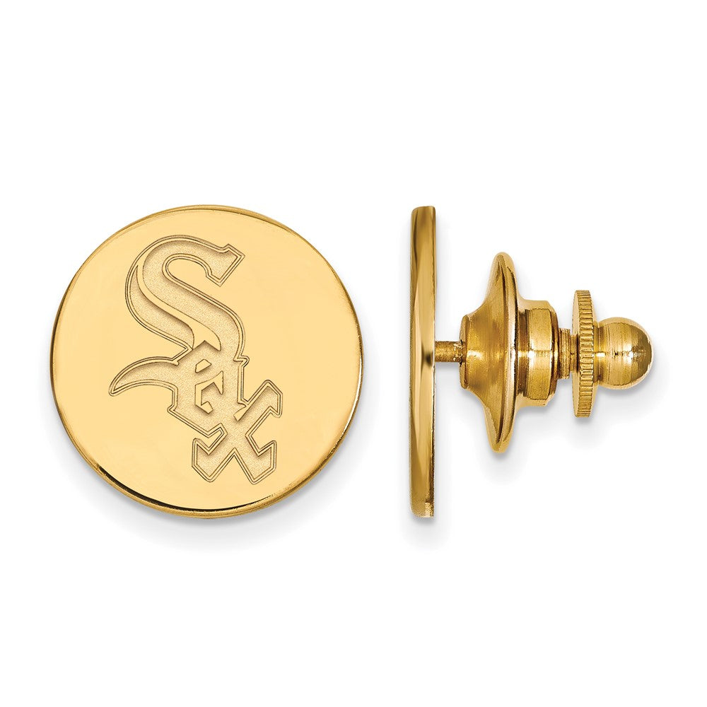 14K Gold Plated Silver MLB Chicago White Sox 15mm Lapel or Tie Pin, Item M11854 by The Black Bow Jewelry Co.