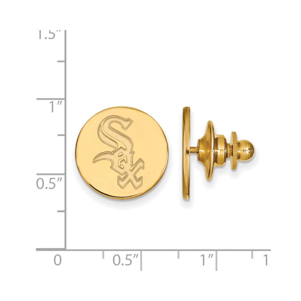 Alternate view of the 14K Gold Plated Silver MLB Chicago White Sox 15mm Lapel or Tie Pin by The Black Bow Jewelry Co.