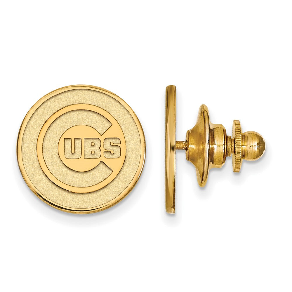 14K Gold Plated Silver MLB Chicago Cubs 15mm Lapel or Tie Pin, Item M11862 by The Black Bow Jewelry Co.