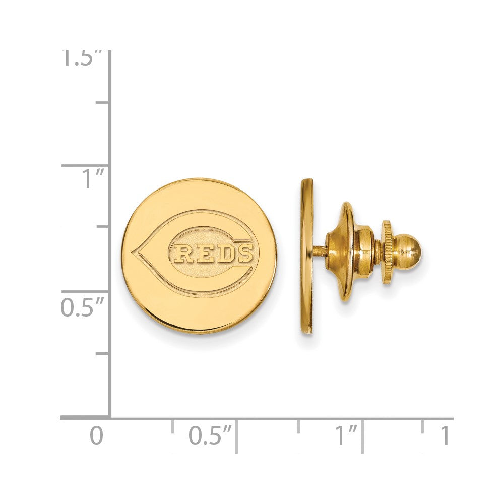 Alternate view of the 14K Yellow Gold MLB Cincinnati Reds 15mm Lapel or Tie Pin by The Black Bow Jewelry Co.
