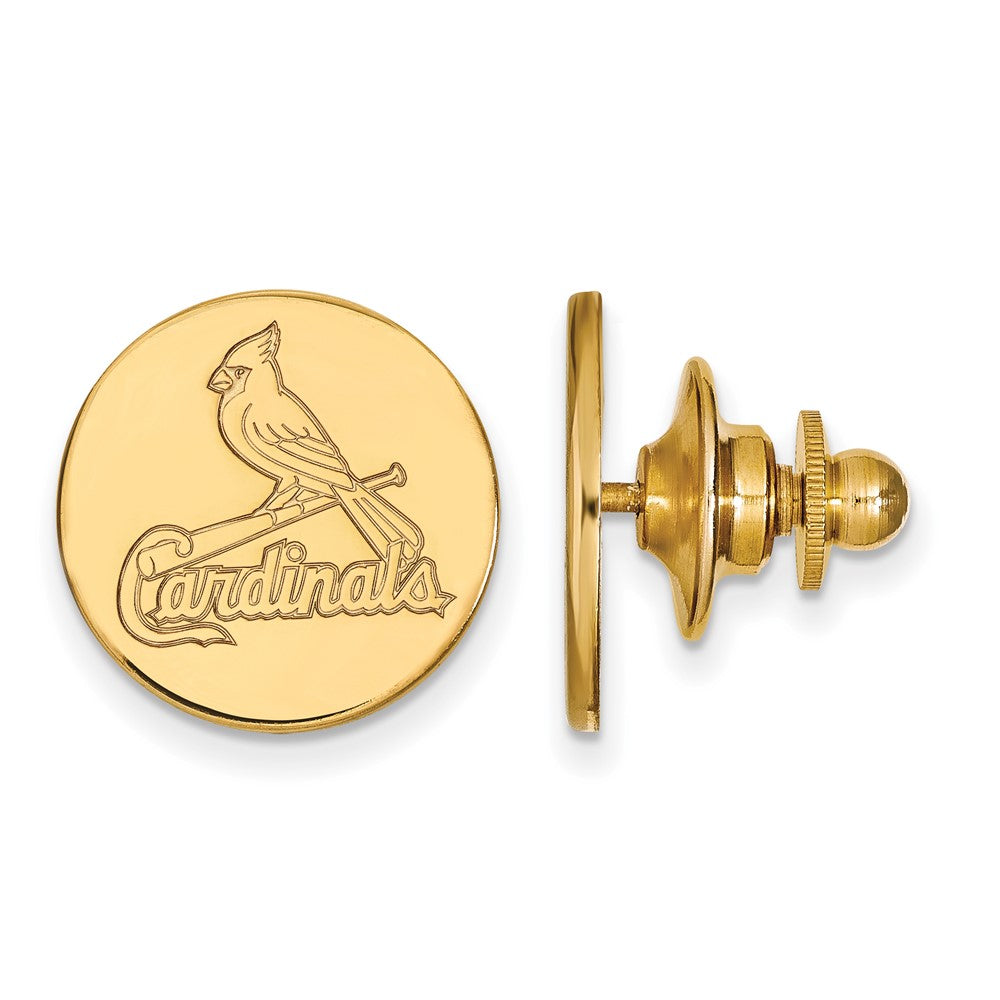 14K Gold Plated Silver MLB St. Louis Cardinals 15mm Lapel or Tie Pin, Item M11870 by The Black Bow Jewelry Co.