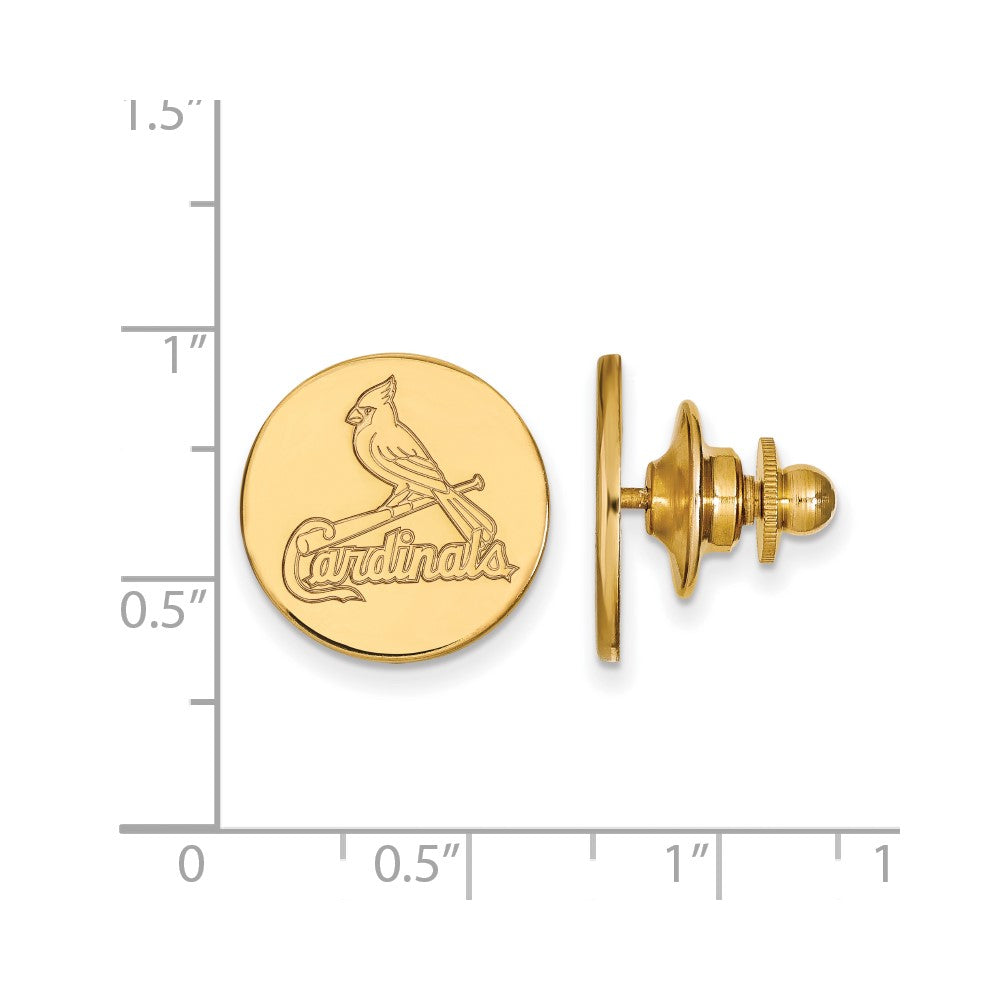 Alternate view of the 14K Gold Plated Silver MLB St. Louis Cardinals 15mm Lapel or Tie Pin by The Black Bow Jewelry Co.