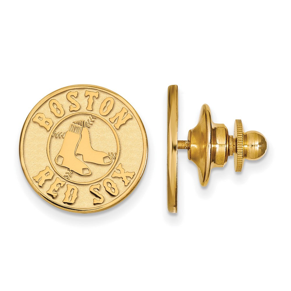 14K Gold Plated Silver MLB Boston Red Sox 15mm Lapel or Tie Pin, Item M11878 by The Black Bow Jewelry Co.