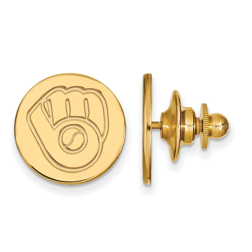 14K Yellow Gold MLB Milwaukee Brewers 15mm Lapel or Tie Pin, Item M11893 by The Black Bow Jewelry Co.