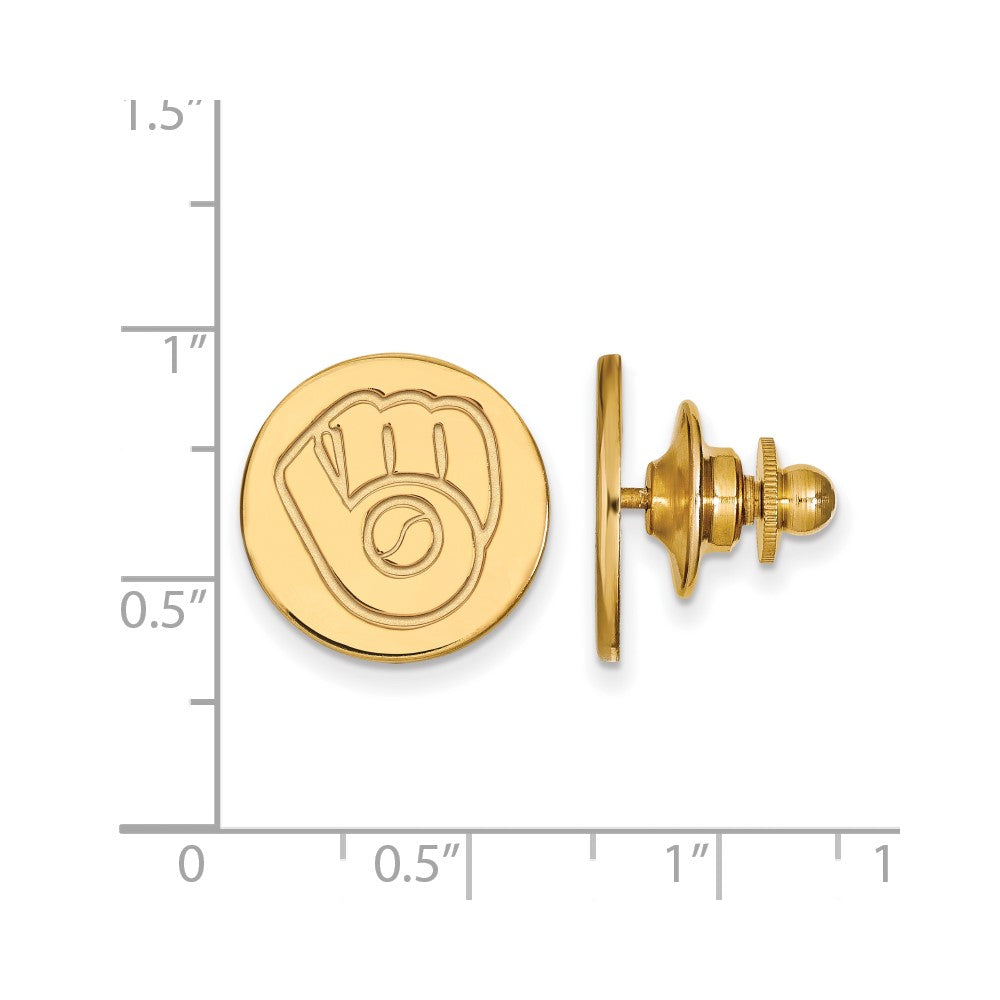 Alternate view of the 14K Yellow Gold MLB Milwaukee Brewers 15mm Lapel or Tie Pin by The Black Bow Jewelry Co.