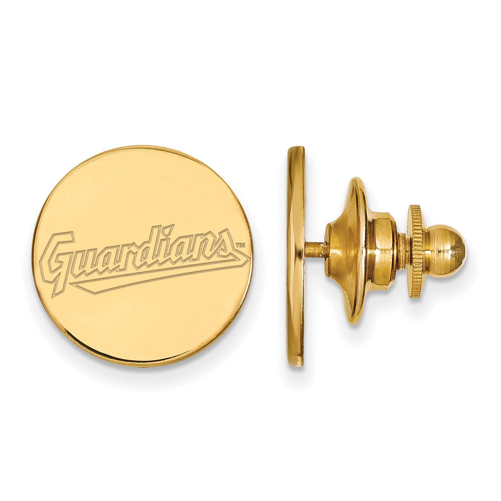 14K Yellow Gold MLB Cleveland Guardians 15mm Script Lapel or Tie Pin, Item M11897 by The Black Bow Jewelry Co.