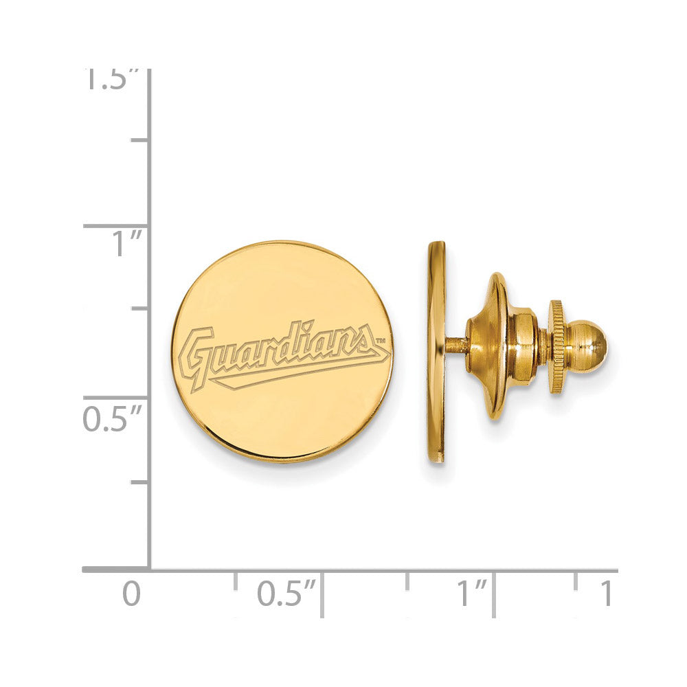 Alternate view of the 14K Yellow Gold MLB Cleveland Guardians 15mm Script Lapel or Tie Pin by The Black Bow Jewelry Co.