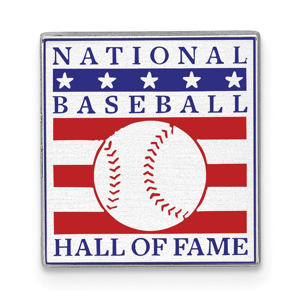 Sterling Silver Baseball Hall of Fame Epoxy Square Lapel or Tie Pin, Item M11899 by The Black Bow Jewelry Co.