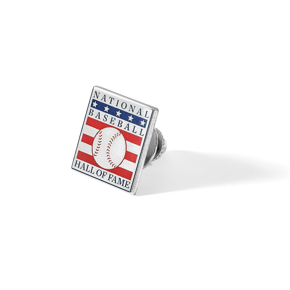 Alternate view of the Sterling Silver Baseball Hall of Fame Epoxy Square Lapel or Tie Pin by The Black Bow Jewelry Co.