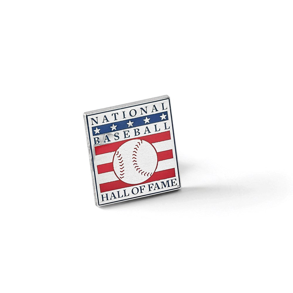 Alternate view of the Sterling Silver Baseball Hall of Fame Epoxy Square Lapel or Tie Pin by The Black Bow Jewelry Co.