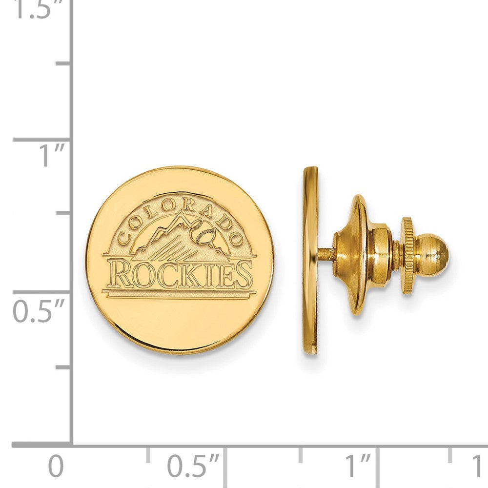 Alternate view of the 14K Gold Plated Silver MLB Colorado Rockies 15mm Lapel or Tie Pin by The Black Bow Jewelry Co.