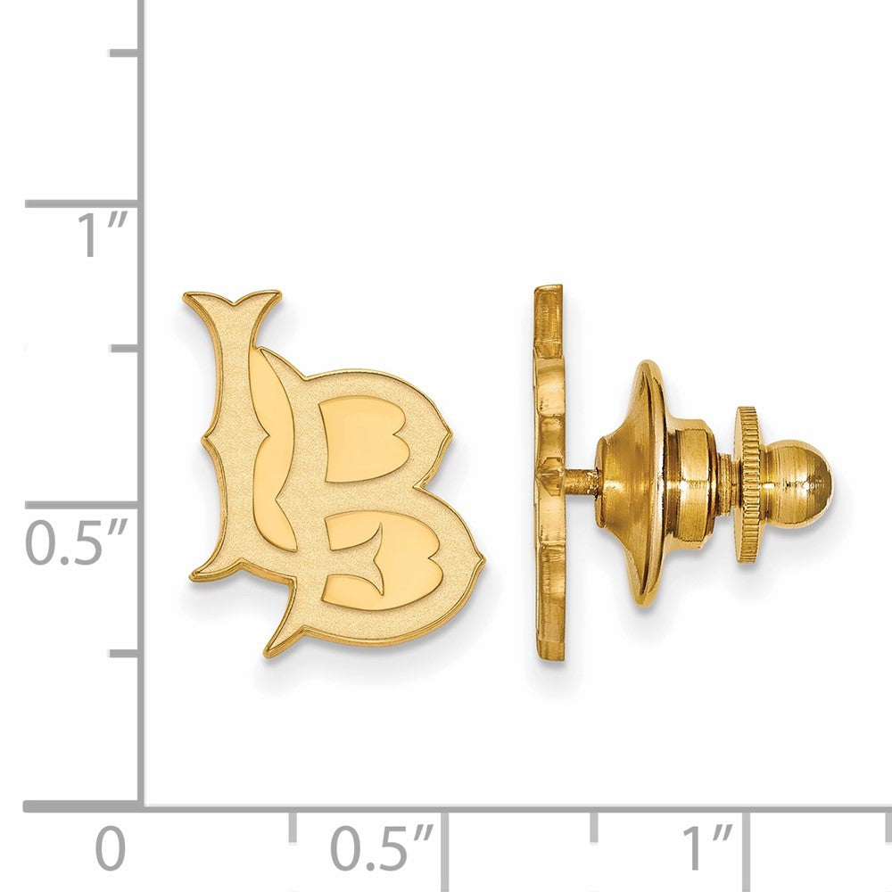 Alternate view of the 14K Gold Plated Silver CSU Long Beach 12 x 17mm Lapel or Tie Pin by The Black Bow Jewelry Co.