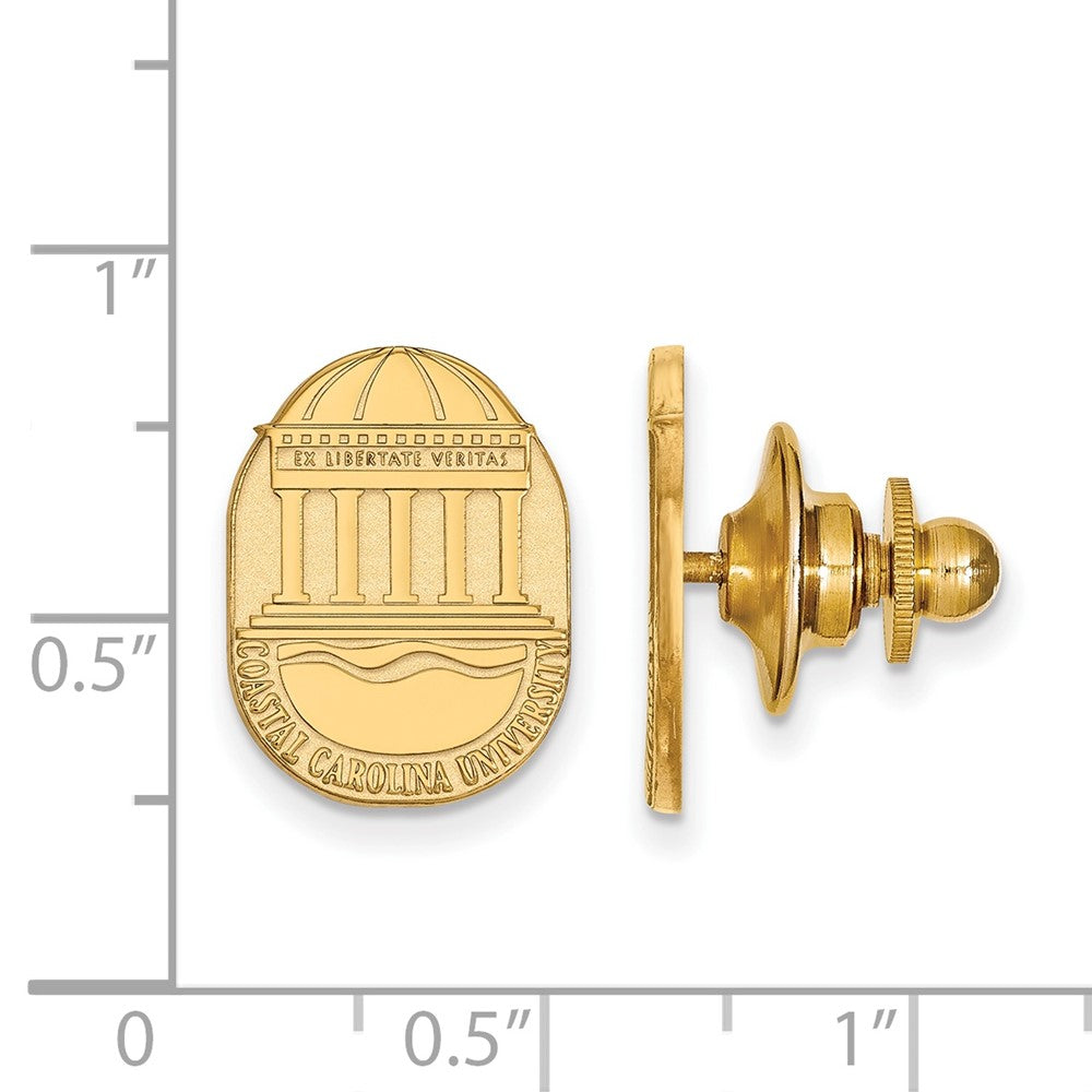 Alternate view of the 14K Gold Plated Silver Coastal Carolina Crest 11x16mm Lapel or Tie Pin by The Black Bow Jewelry Co.