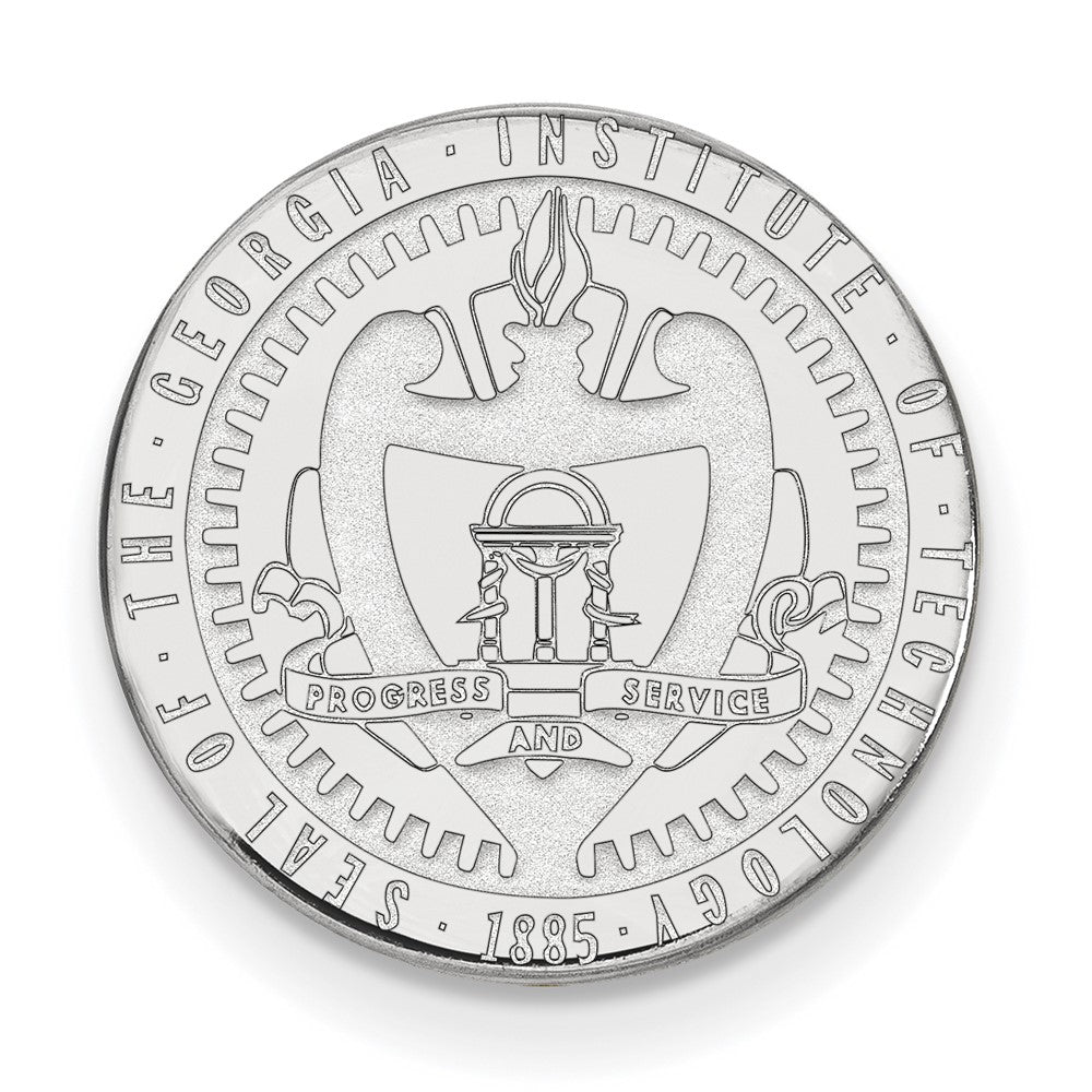 14K White Gold Georgia Technology Crest 15mm Lapel or Tie Pin, Item M11967 by The Black Bow Jewelry Co.