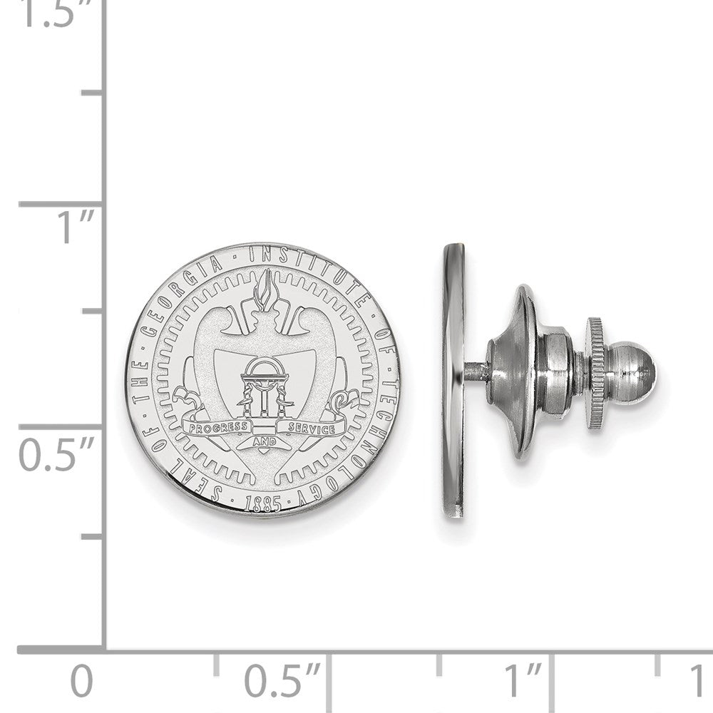 Alternate view of the 14K White Gold Georgia Technology Crest 15mm Lapel or Tie Pin by The Black Bow Jewelry Co.