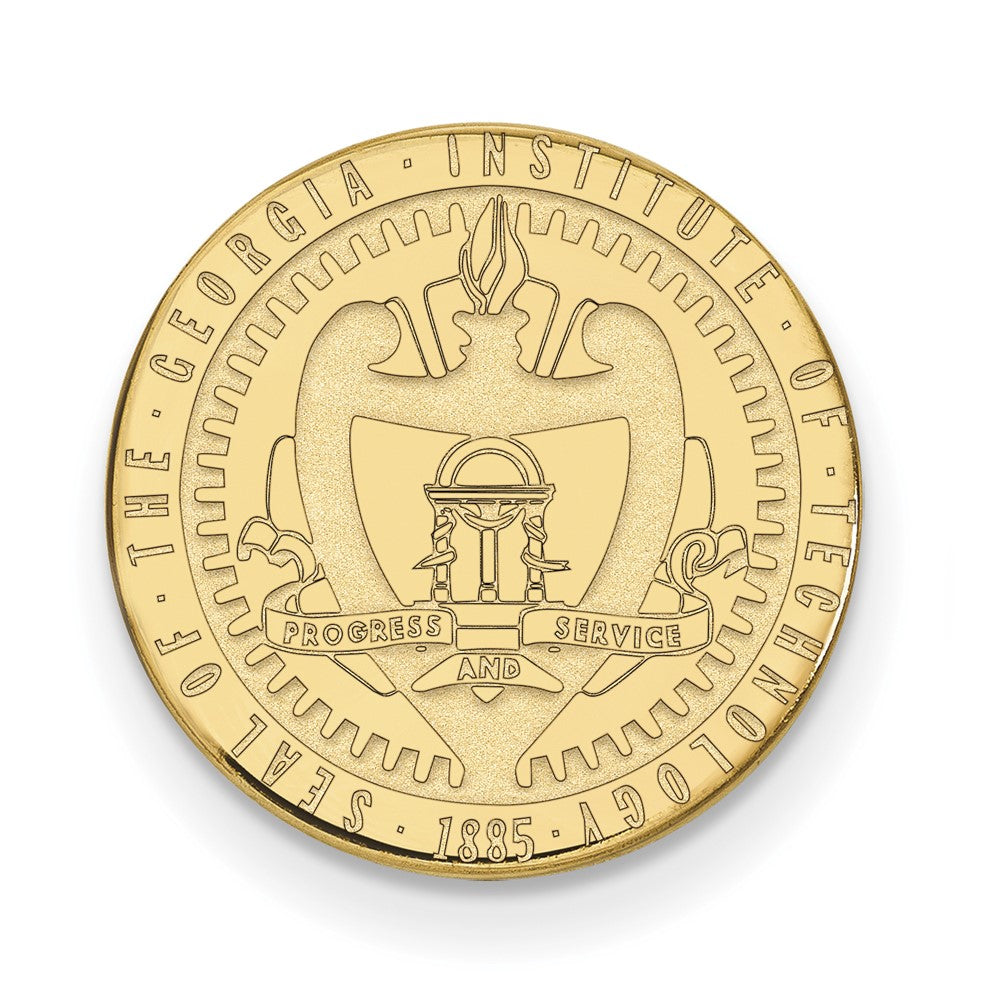 14K Gold Plated Silver Georgia Technology Crest 15mm Lapel or Tie Pin, Item M11971 by The Black Bow Jewelry Co.